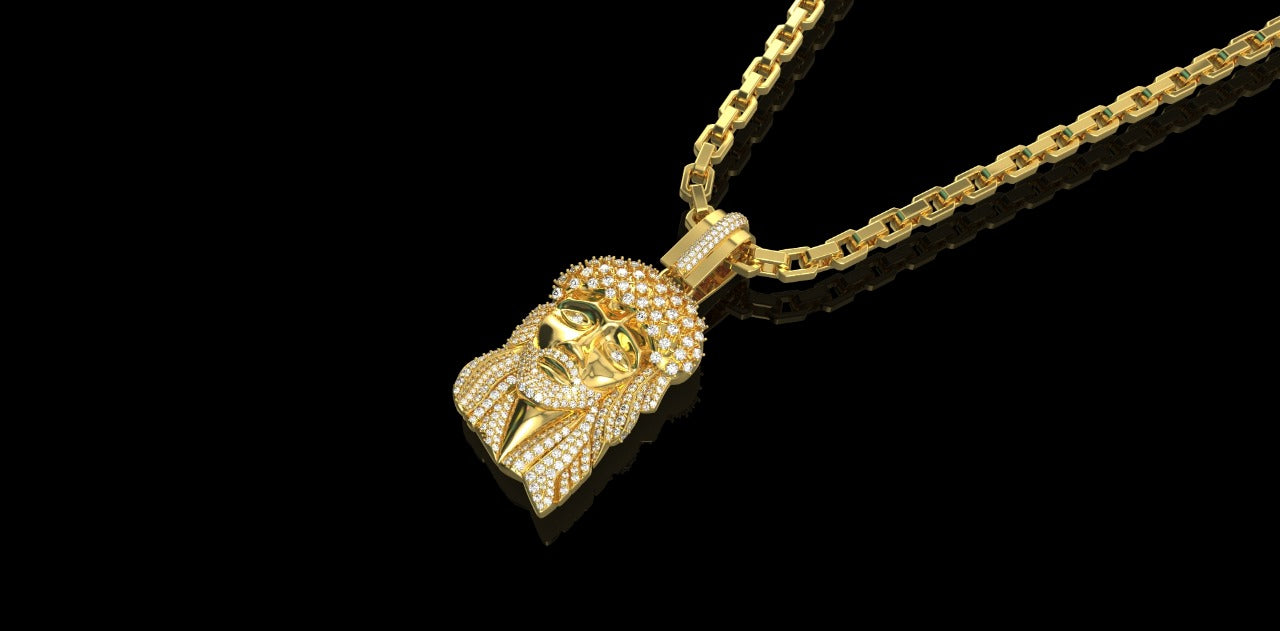 14K YELLOW GOLD CUSTOM DIAMOND JESUS HEAD PENDANT