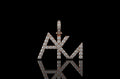 14k rose gold custom "akm" single row style diamond pendant