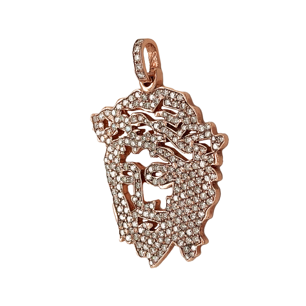 Outlined Jesus Diamond Rose Gold Pendant 3.92 CT