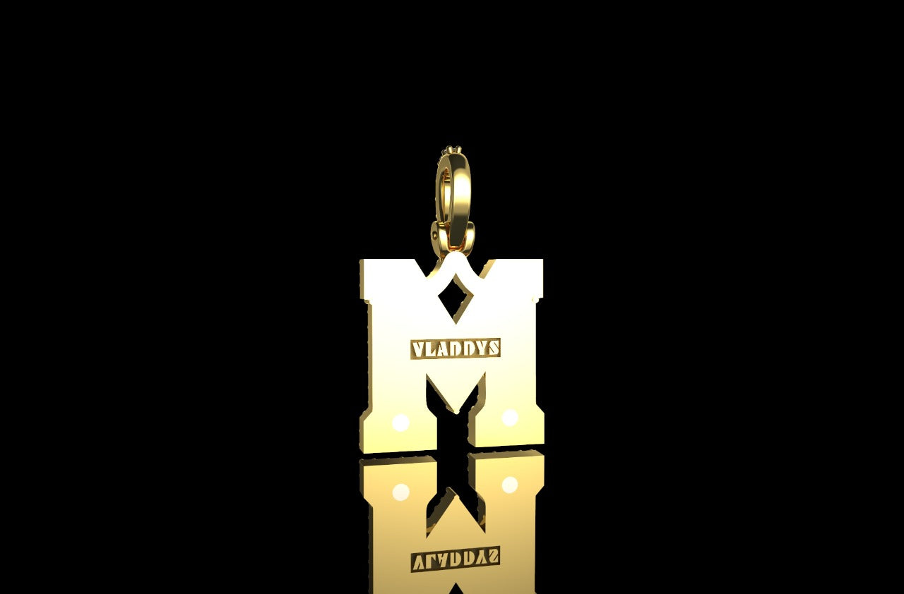 14K 2 TONE YELLOW AND WHITE GOLD DOUBLE LAYER SMALL INITIAL M DIAMOND PENDANT