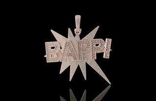 14k rose gold 3d custom "bapp!" style diamond pendant