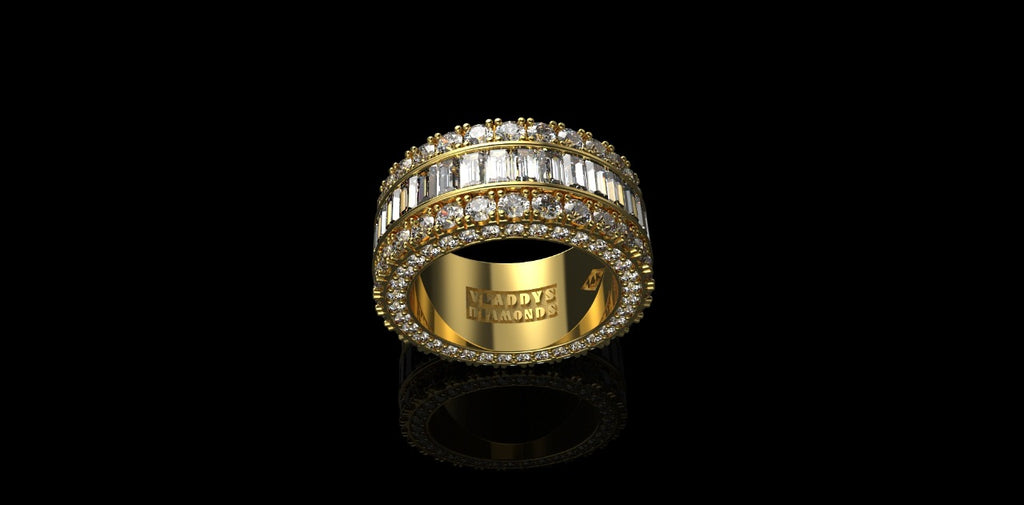 14K YELLOW GOLD MENS CUSTOM DIAMOND BAND BAGUETTE & ROUND DIAMOND RING