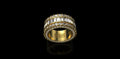 14K YELLOW GOLD MENS CUSTOM DIAMOND BAND BAGUETTE & ROUND DIAMOND RING
