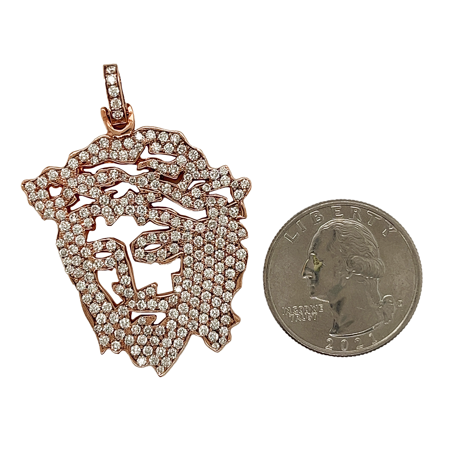 Outlined Jesus Diamond Rose Gold Pendant 3.92 CT