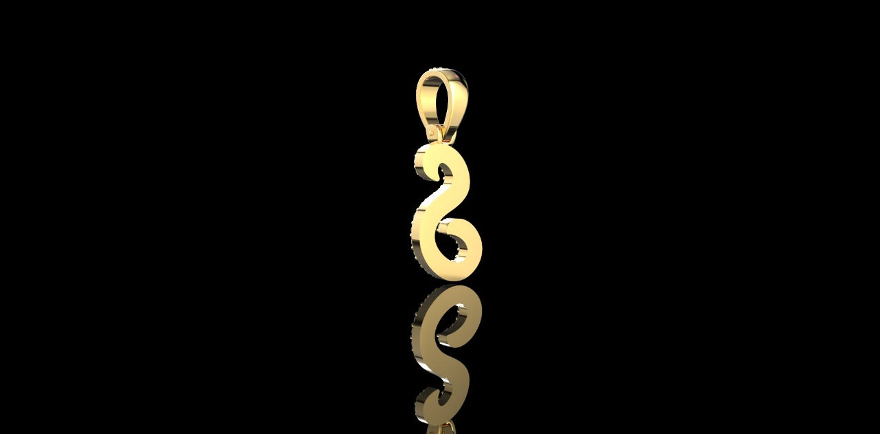 14k yellow gold Script initial S diamond pendant