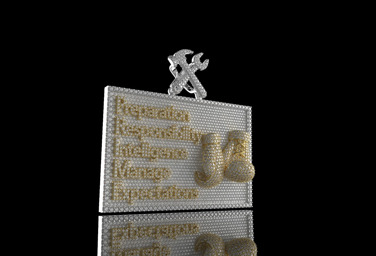 14K 2 TONE YELLOW AND WHITE GOLD DOUBLE LAYER RECTANGLE BOXING CUSTOM DIAMOND PENDANT