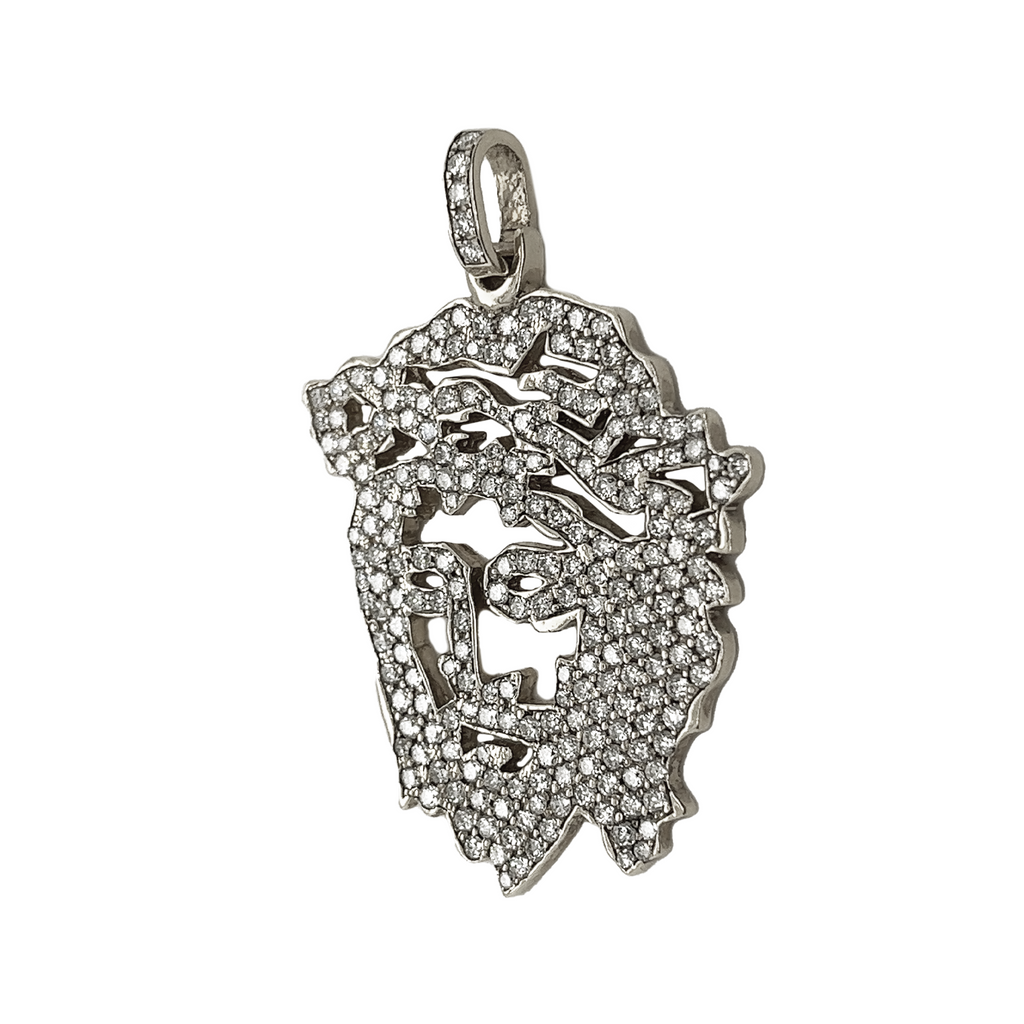 Outlined Jesus Diamond White Gold Pendant 3.92 CT