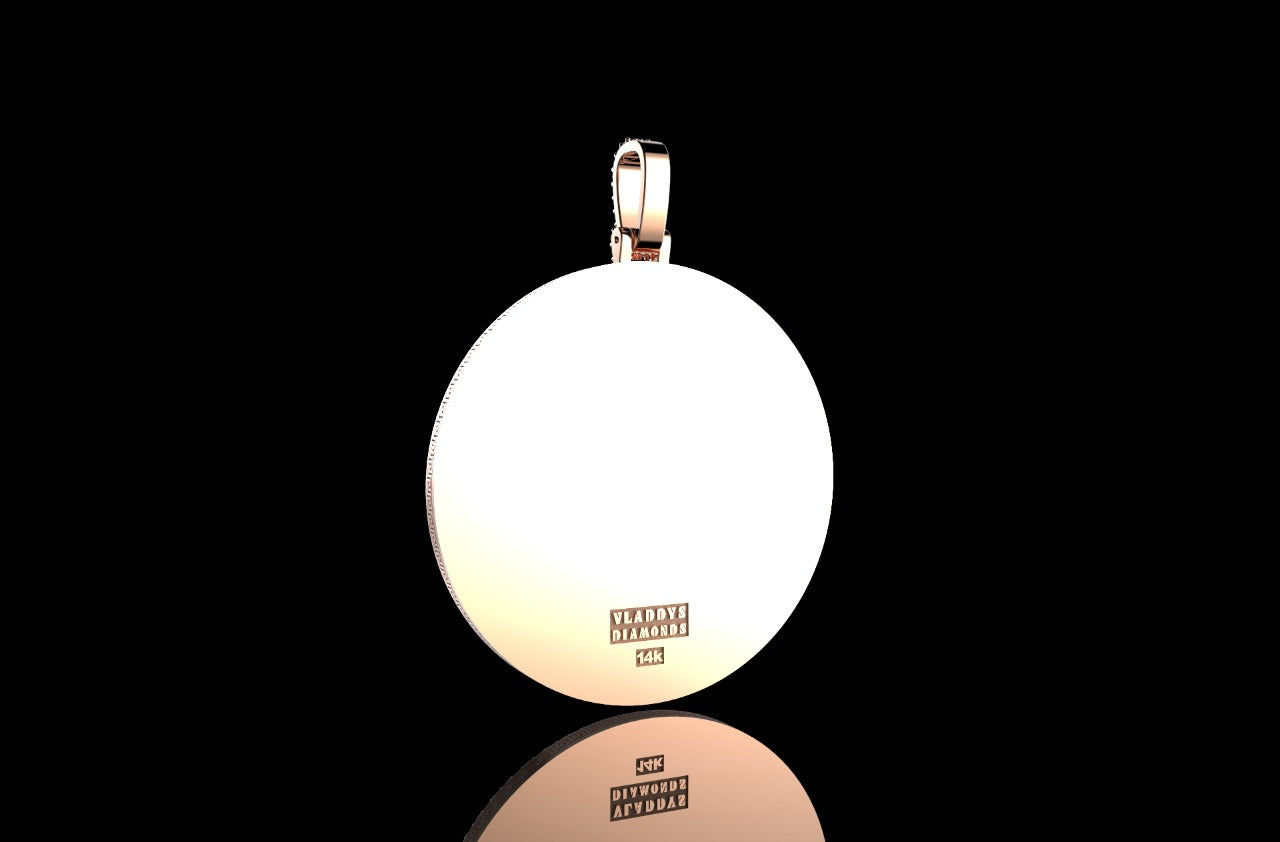 14k 2 tone rose and white gold 3d double layer large round custom diamond pendant