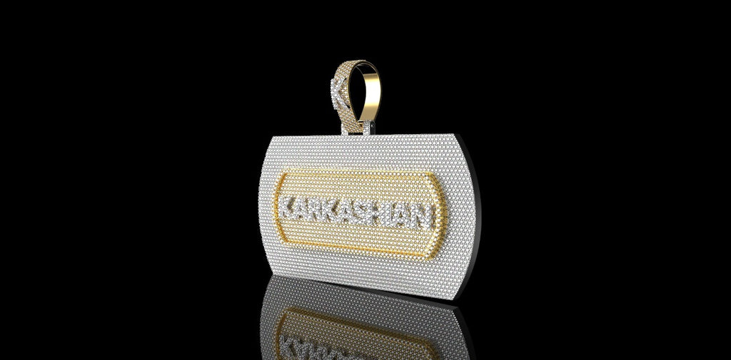 14K 2 TONE YELLOW AND WHITE GOLD "KARKASHIAN" STYLE CUSTOM DIAMOND PENDANT