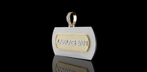 14K 2 TONE YELLOW AND WHITE GOLD "KARKASHIAN" STYLE CUSTOM DIAMOND PENDANT