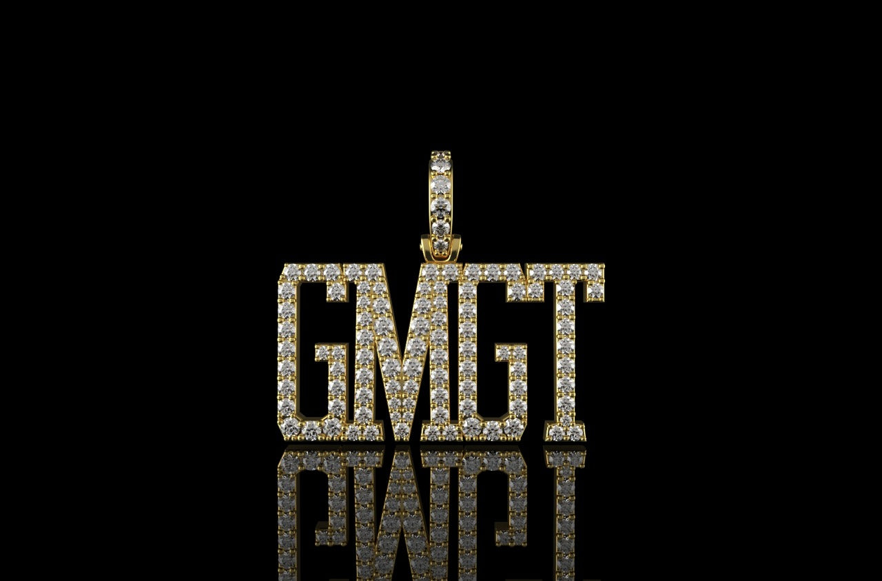 14k yellow gold custom "gmgt" style diamond pendant