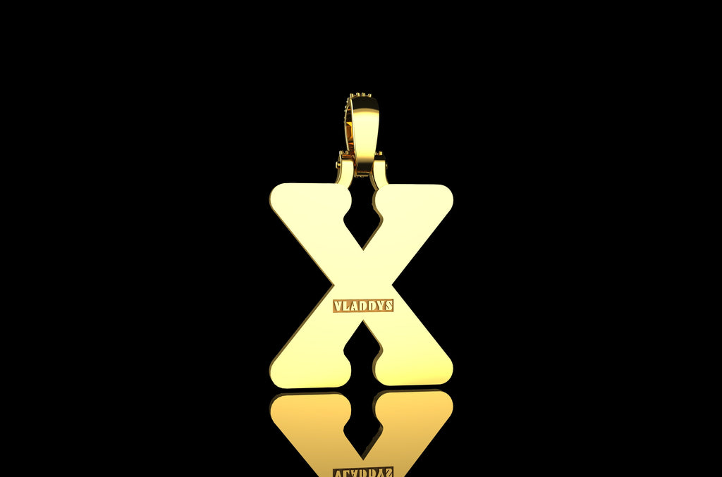14k 2 tone yellow and white gold double layer initial X diamond pendant