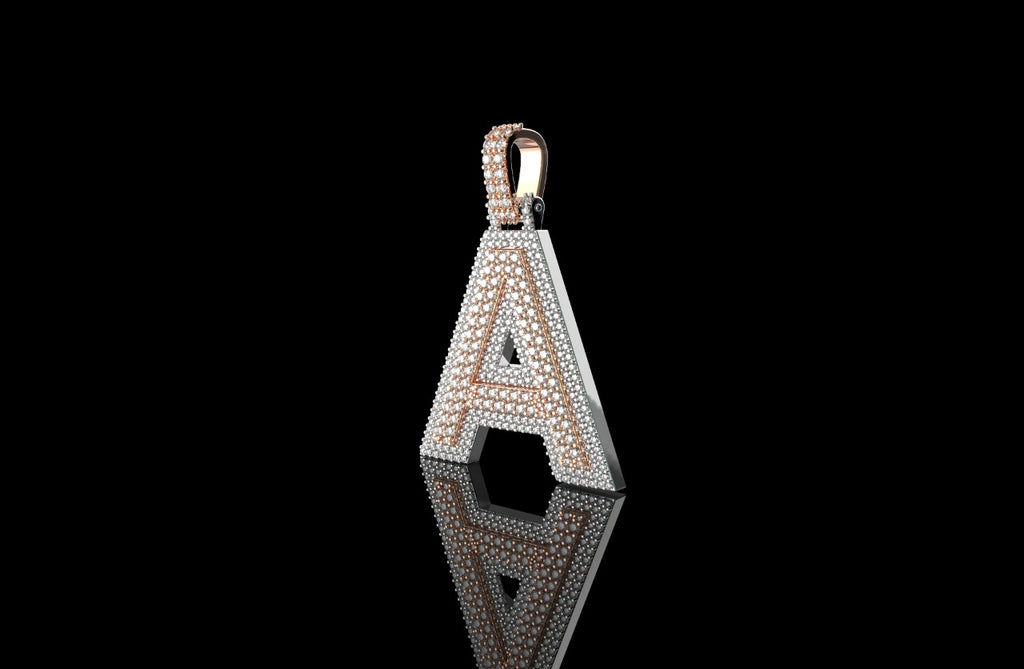 Initial letter A diamond pendant double layer 2 tone