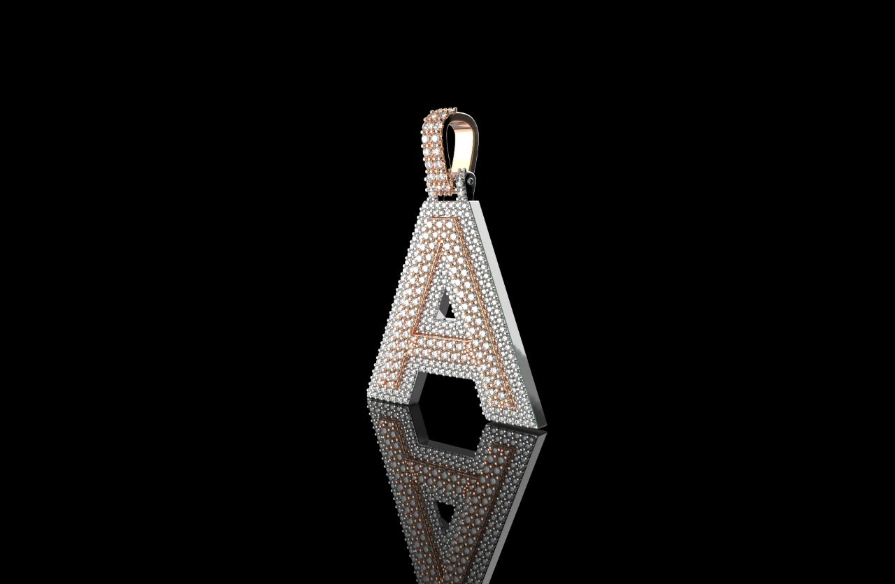 Initial letter A diamond pendant double layer 2 tone