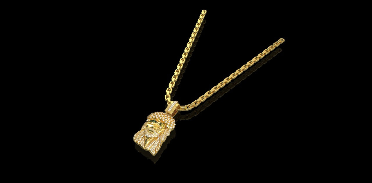 14K YELLOW GOLD CUSTOM DIAMOND JESUS HEAD PENDANT