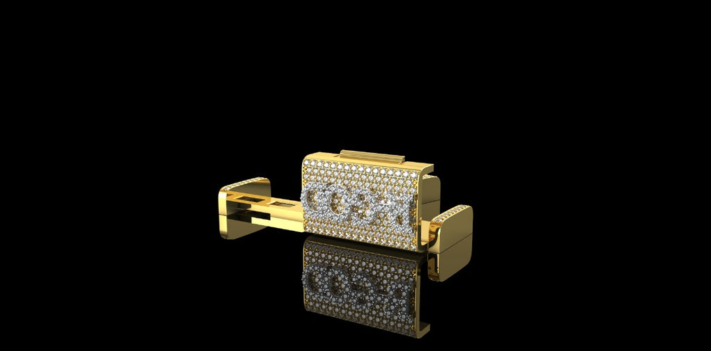 14k 2 tone white and yellow gold custom diamond "r-god" style lock