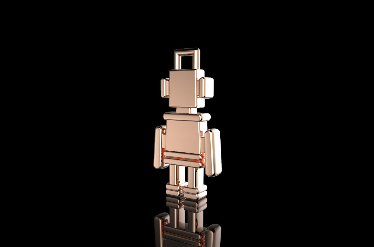 14k rose gold custom 3d robot diamond pendant