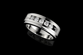14k white gold mens custom wide 5 stone diamond wedding band