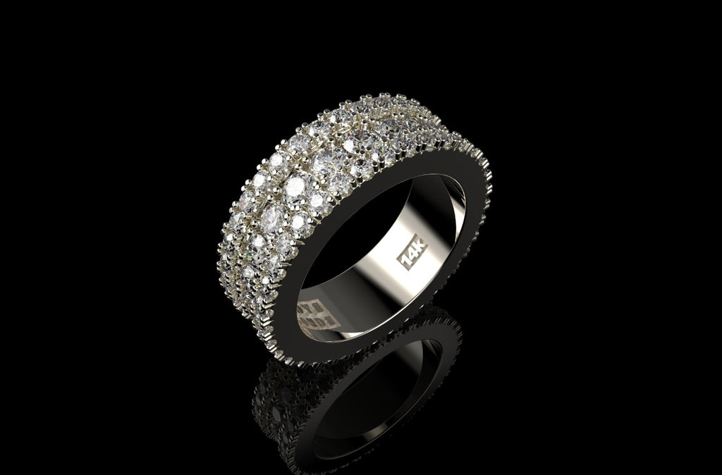 14k white gold mens large custom 3 row diamond eternity band