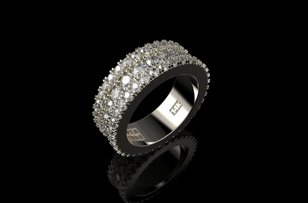 14k white gold mens large custom 3 row diamond eternity band