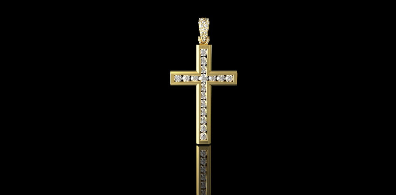 14K YELLOW GOLD CUSTOM CHANNEL SET DIAMOND CROSS