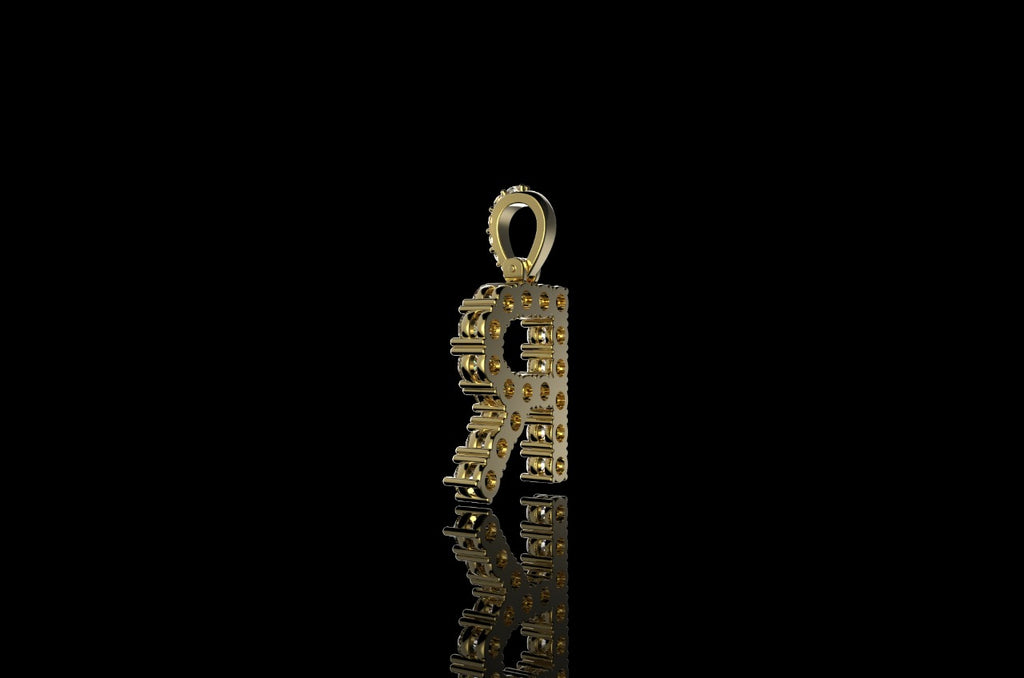 14k yellow gold custom diamond "R" initial pendant