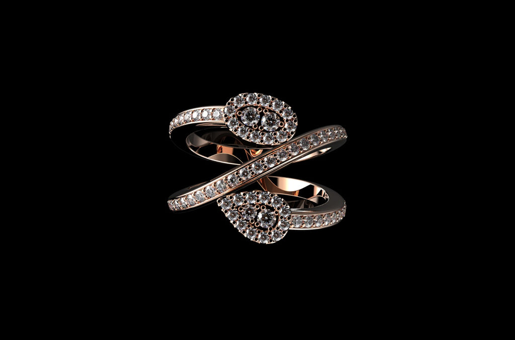14k rose gold custom pear and oval shape split band diamond ring
