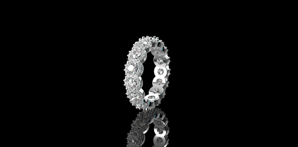 18K WHITE GOLD CUSTOM DIAMOND HALO ETERNITY BAND
