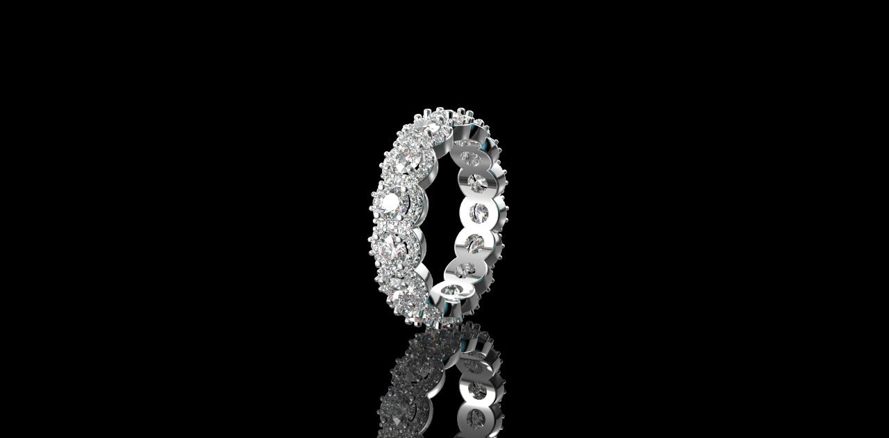 18K WHITE GOLD CUSTOM DIAMOND HALO ETERNITY BAND