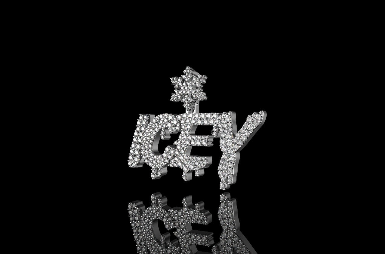 14k white gold custom "icey" style 2 row diamond pendant