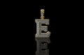 14k 2 tone yellow and yellow gold double layer small initial E diamond pendant