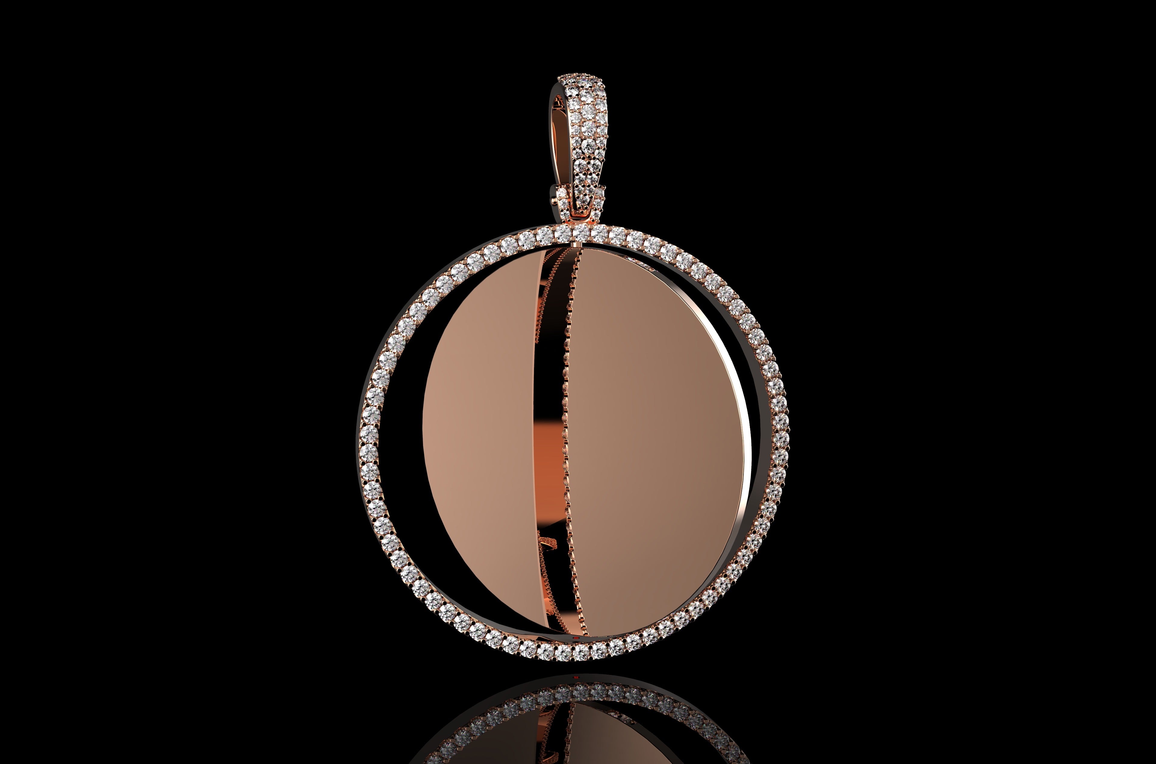 14k rose gold 360 rotating round diamond picture pendant