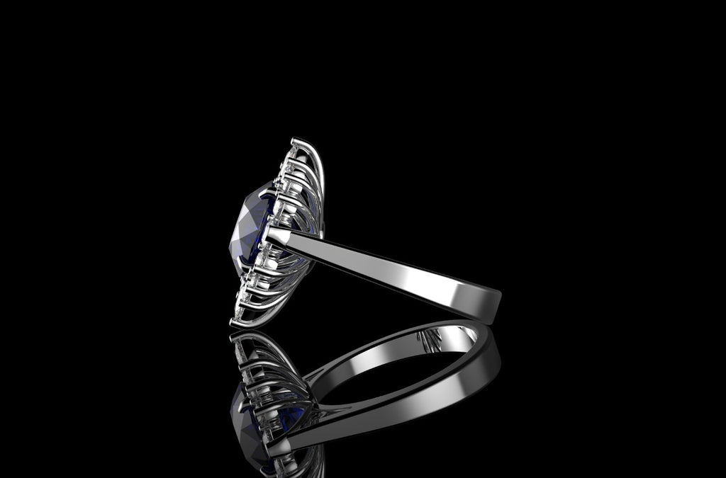 18k white gold custom purple amethyst oval shape diamond ring