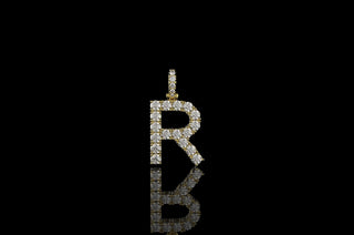 14k yellow gold custom diamond "R" initial pendant