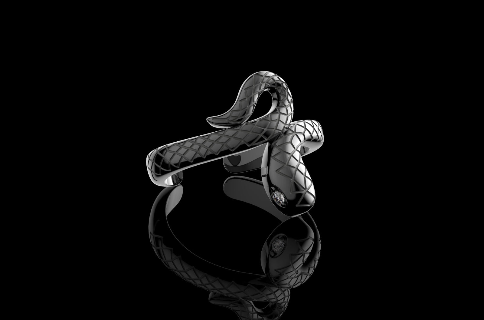 14k custom made black gold PVD snake diamond ring