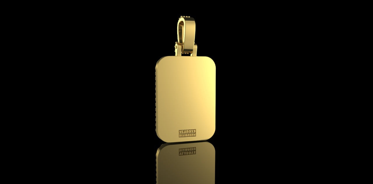 14K YELLOW GOLD CUSTOM "AJ" DOG TAG STYLE DIAMOND PENDANT