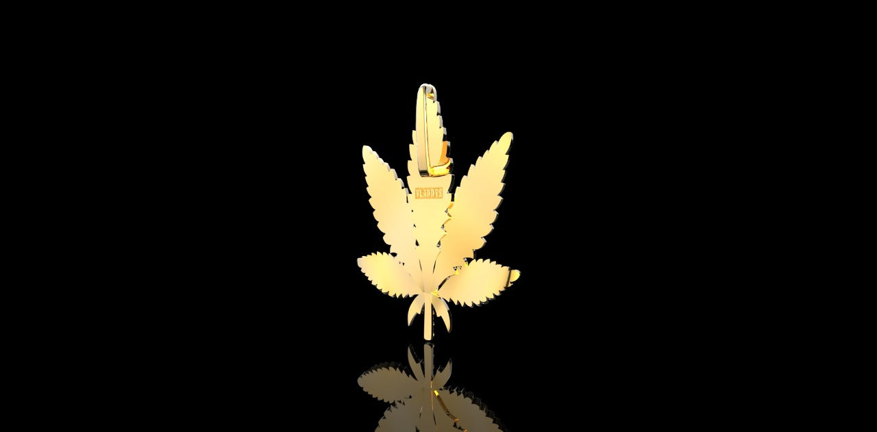 14k yellow gold diamond marijuana flower weed pendant