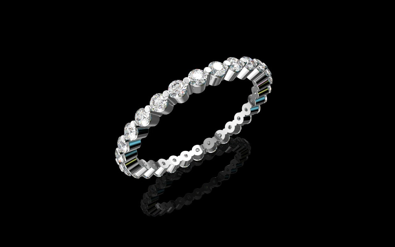 18k white gold floating diamond shared prong eternity band