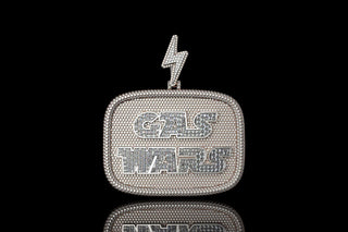 14k 2 tone rose and white gold "gas wars" style baguette diamond pendant