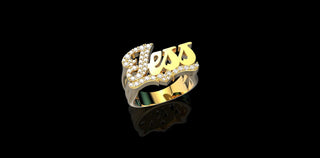 14K YELLOW GOLD CUSTOM MADE "JESS" STYLE NAME RING FIRST INTIAL AND UNDERLINE DIAMOND