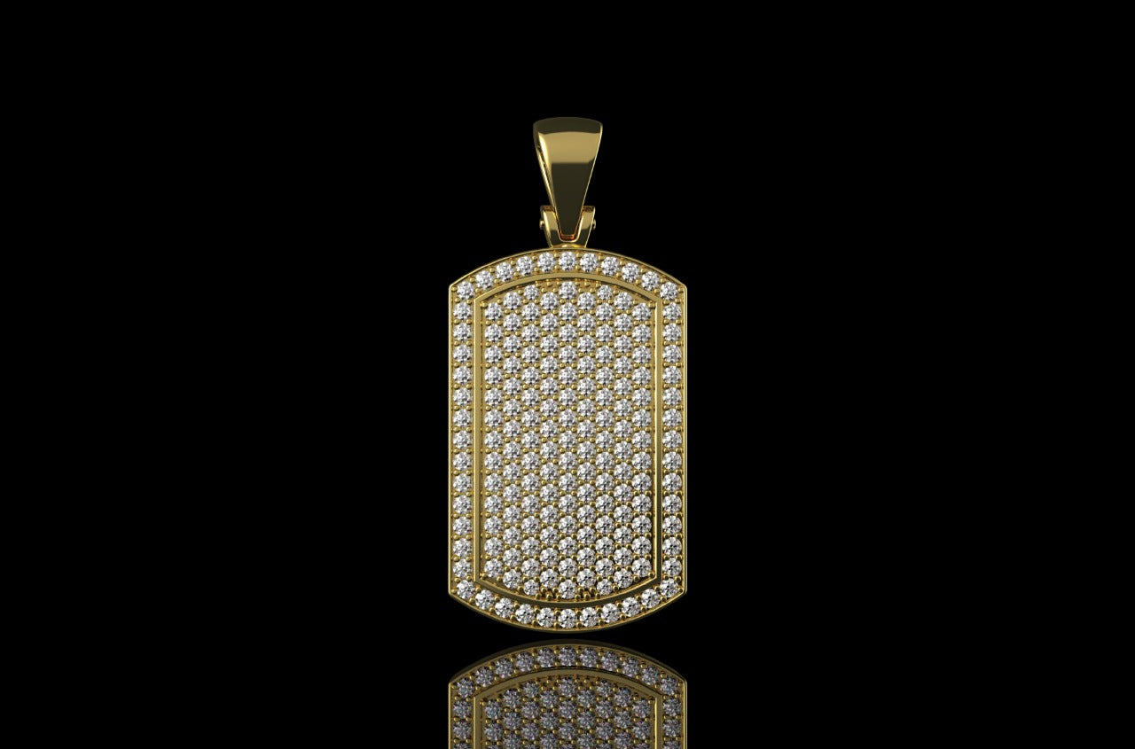 Dog Tag Diamond yellow gold Pendant 3.63 CT