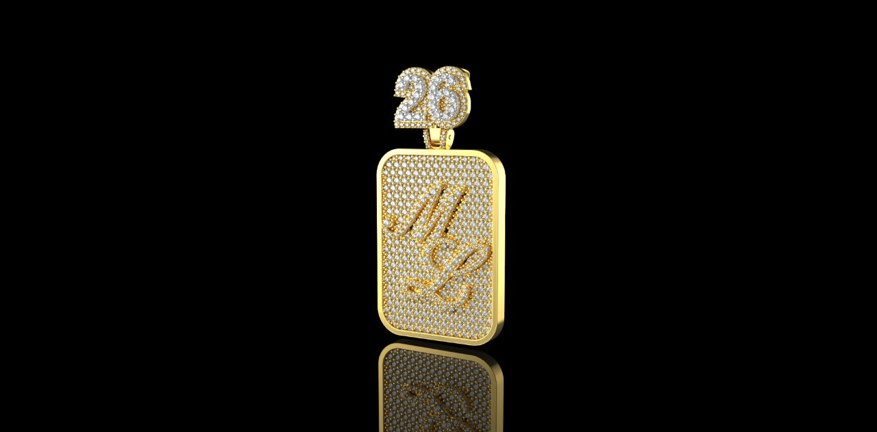 14K 2 TONE YELLOW AND WHITE GOLD CUSTOM "26 ML" DOG TAG STYLE DIAMOND PENDANT
