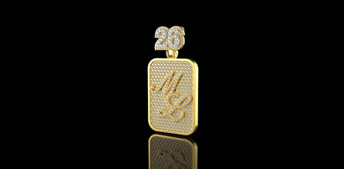 14K 2 TONE YELLOW AND WHITE GOLD CUSTOM "26 ML" DOG TAG STYLE DIAMOND PENDANT