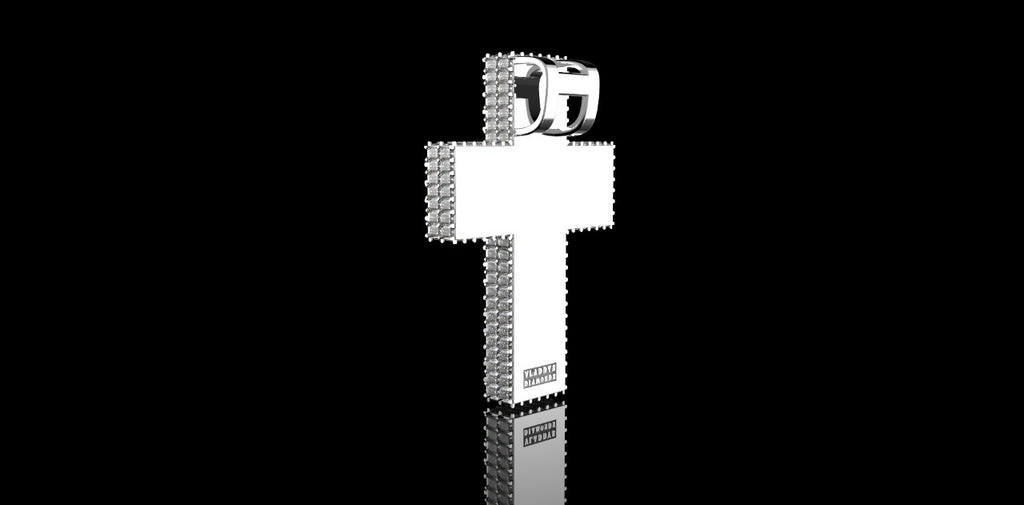 14K WHITE GOLD CUSTOM DIAMOND BAGUETTE CROSS DIAMOND PENDANT