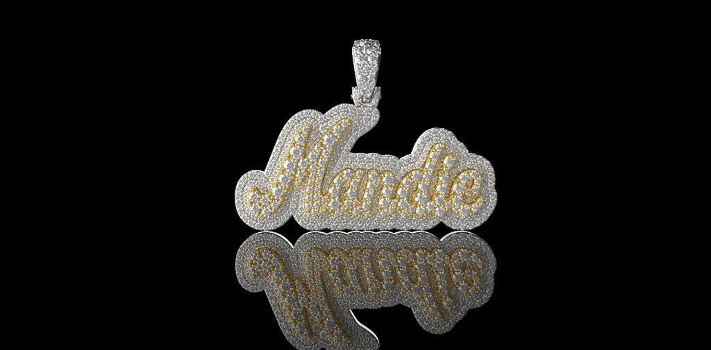 14K 2 TONE YELLOW AND WHITE GOLD DOUBLE LAYER CUSTOM "MANDIE" STYLE DIAMOND PENDANT