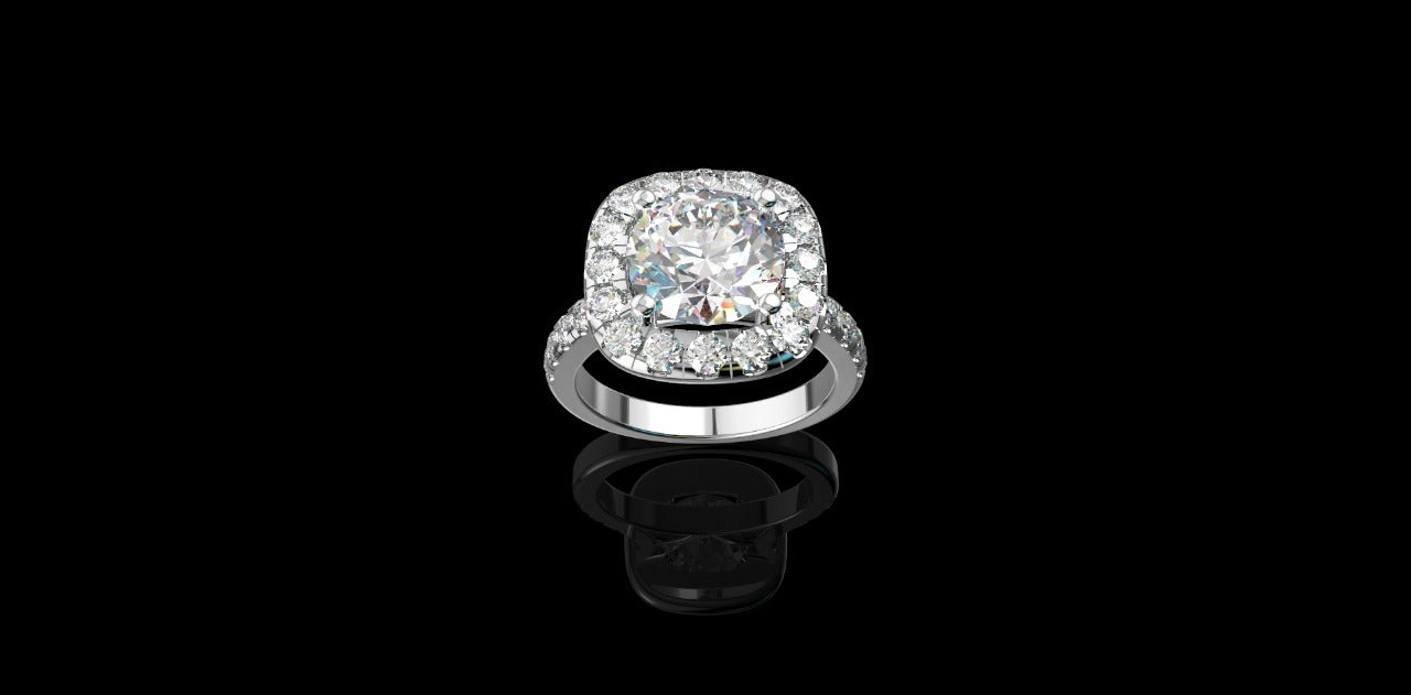 18k white gold cushion halo diamond engagement ring 5.00cts