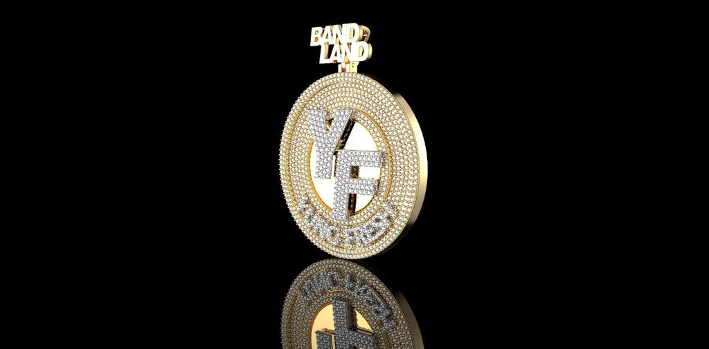 14K 2 TONE YELLOW AND WHITE GOLD ROUND DOUBLE LAYER CUSTOM "YOUNG FRESH" STYLE DIAMOND PENDANT