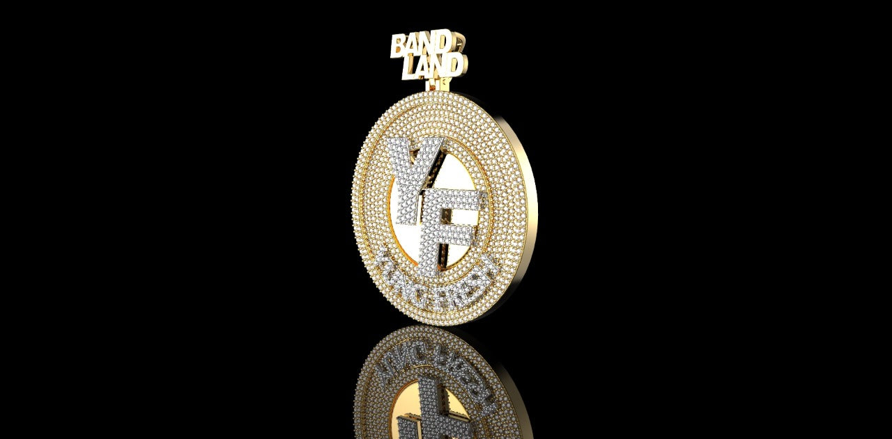 14K 2 TONE YELLOW AND WHITE GOLD ROUND DOUBLE LAYER CUSTOM "YOUNG FRESH" STYLE DIAMOND PENDANT