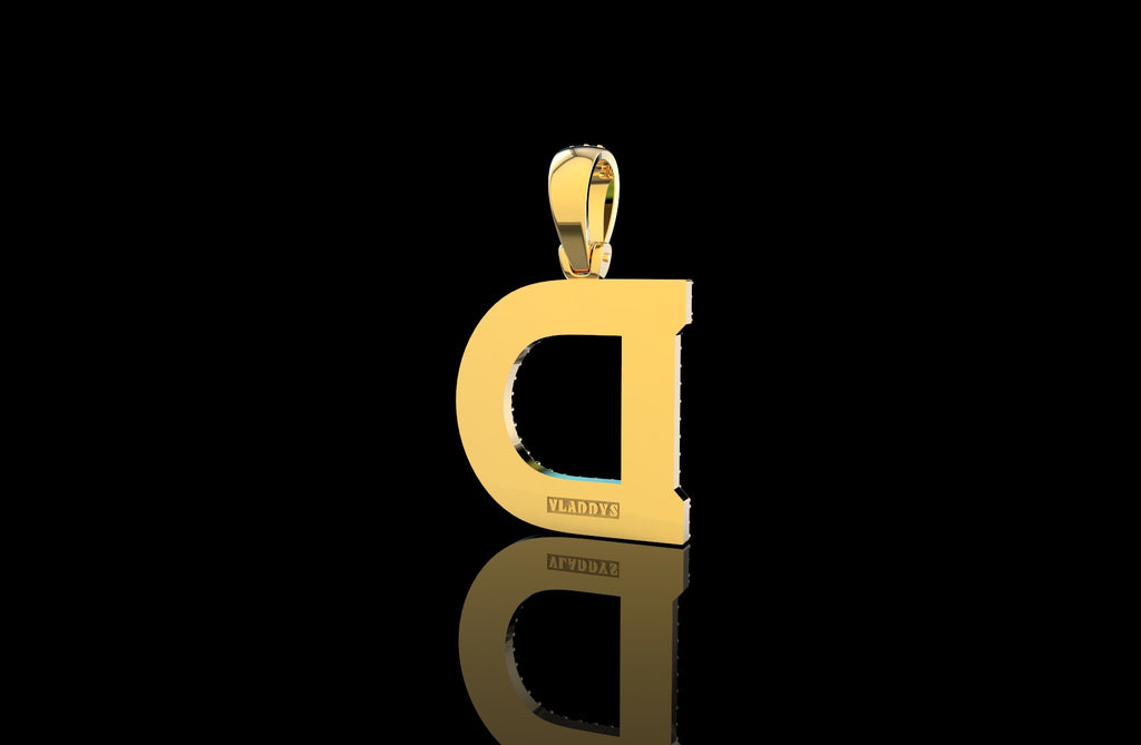 14k 2 tone yellow and white gold double layer initial D diamond pendant