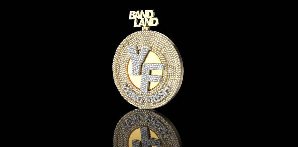 14K 2 TONE YELLOW AND WHITE GOLD ROUND DOUBLE LAYER CUSTOM "YOUNG FRESH" STYLE DIAMOND PENDANT